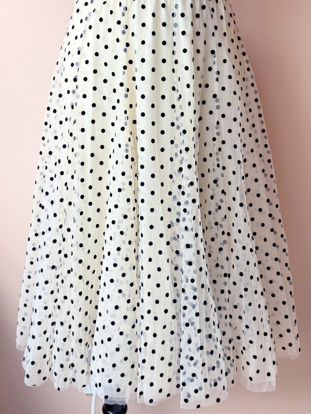 Cream Polka Dot Tulle Midi Skirt | Small